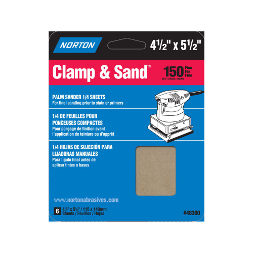 4-1/2" x 5-1/2" Norton 48300 MultiSand Clamp & Sand Power Sanding Sheet, 150-Grit Handy-Pack - Case of 10