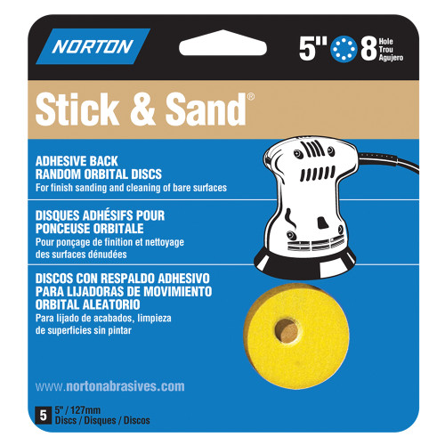 5" Norton 01809 MultiSand Stick& Sand 8-Hole PSA Sanding Disc 220-Grit, 5-Pack - Case of 15