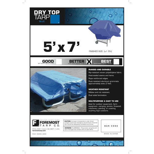 5' x 7' Foremost 00057 Blue Dry Top 7-Mil Full Size Tarp - Case of 50