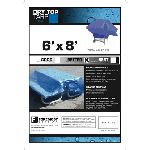 6' x 8' Foremost 00068 Blue Dry Top 7-Mil Full Size Tarp - Case of 40