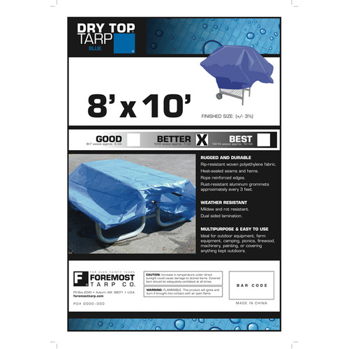 8' x 10' Foremost 00810 Blue Dry Top 7-Mil Full Size Tarp - Case of 25