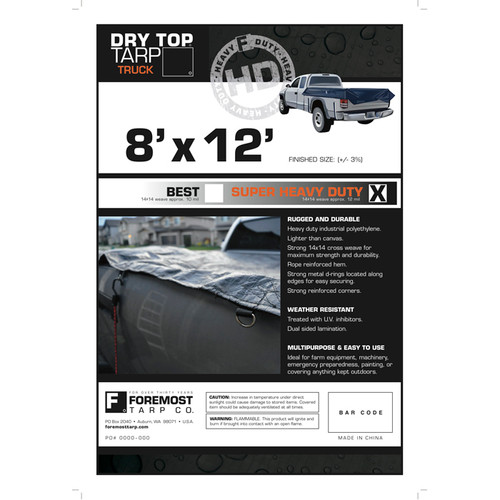 8' x 12' Foremost 50812 Black Dry Top 12-Mil Truck Tarp - Case of 5