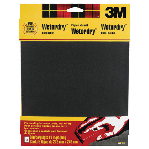 9" x 11" 3M 9084 Wetordry Sandpaper, 600-Grit Ultra Fine, 5-Pack - Case of 10