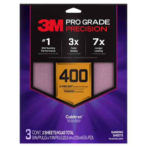 9" x 11" 3M SHR400-PGP-3T Pro Grade Precision Pro Grade Precision No-Slip Grip Sanding Sheets, 400-Grit, 3-Pack - Case of 20 9" x 11" 3M SHR400-PGP-3T Pro Grade Precision Pro Grade Precision No-Slip Grip Sanding Sheets, 400-Grit, 3-Pack - Case of 20