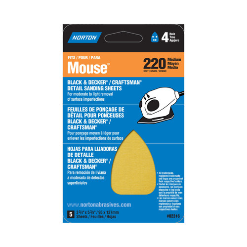 Mouse Norton 02314 Mouse Iron Shape Detail Sanding Sheet 220-Grit - Case of 6