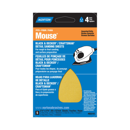 Mouse Norton 02318 Mouse Iron Shape Detail Sanding Sheet Assorted - Case of 6