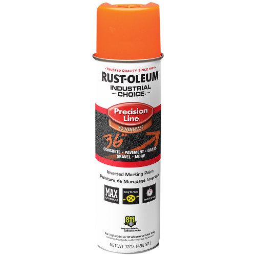 17 Oz. Rust-Oleum 203027V Fluorescent Orange Industrial Choice M1600 System Solvent Based Precision Line Inverted Marking Paint
