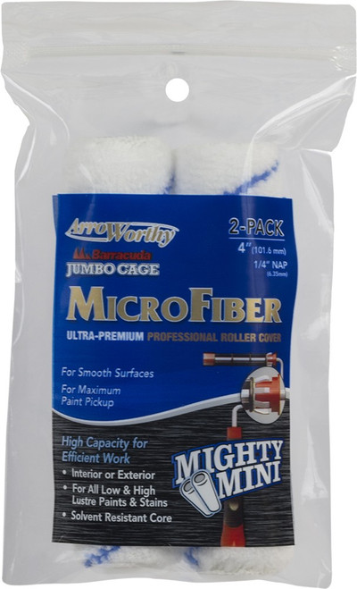 ArroWorthy 4-MFR2JCT/P 4" x 1/4" Nap Microfiber Jumbo Cage Roller Covers (2pk)