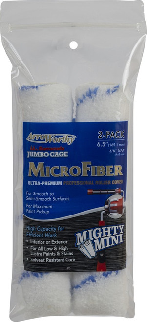 ArroWorthy 6.5-MFR3JCT/P 6-1/2" x 3/8" Nap Microfiber Jumbo Cage Roller Covers (2pk)