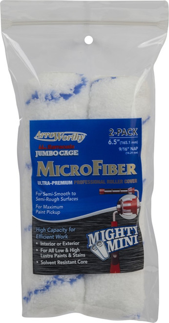 ArroWorthy 6.5-MFR4JCT/P 6-1/2" x 9/16" Nap Microfiber Jumbo Cage Roller Covers (2pk)
