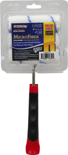 Arroworthy 4-MFR3CK-6C 4" x 3/8" Nap Microfiber Mini-Roller Covers (6pk) w/Barracuda Roller Frame