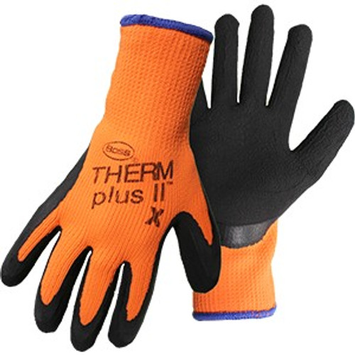 Boss 7843X XL Therm Plus II Hi-Vis Orange Polyester Glove w/Textured Latex Palm