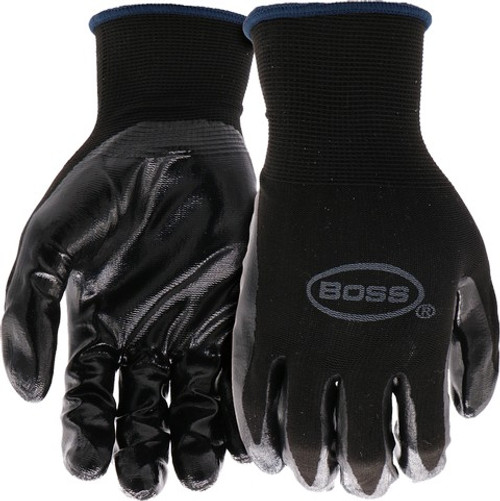 Boss B31191-L Lrg Grip Black Nitrile Coated Work Glove Coated for Optimal Grip