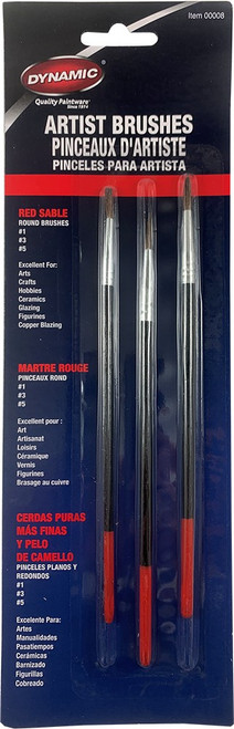 Dynamic 00008 3pc Round Red Sable Artist Brush Set