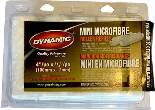 Dynamic 05706 4" x 1/2" (100mm x 12mm) Nap Microfiber Mini Roller Cover (10pk) LINT FREE