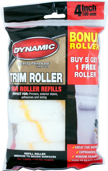 Dynamic 21264 4" x 1/2" (100mm x 12mm) Nap Yellow Stripe Mini Roller in Zippered Bag (6pk)
