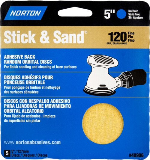 Norton 05454 5" No Hole 120 Stick & Sand Paper Disc (5pk)