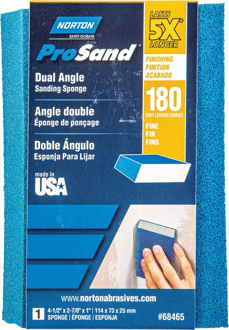 Norton 68465 4-1/2" x 2-7/8" x 1" 180G 5X ProSand Dual Angle Fine Sanding Sponge