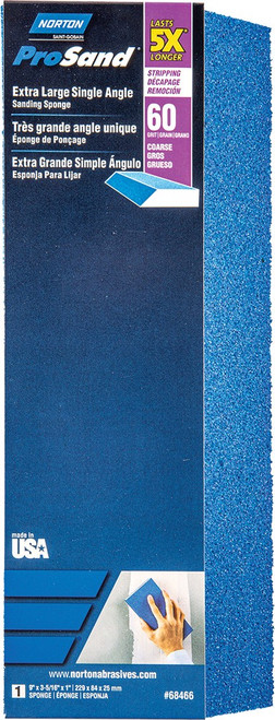 Norton 68466 9" x 3-5/16" x 1" 60G 5X ProSand XL Sponge Single Angle Coarse Sanding Sponge