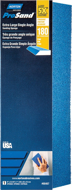 Norton 68467 9" x 3-5/16" x 1" 180G 5X ProSand XL Sponge Single Angle Fine Sanding Sponge