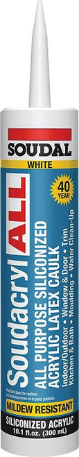 Soudal 146728 Soudacryl 10.1 oz White All Purpose 40 Yr Siliconized Acrylic Mildew Resistant Latex Caulk 12/pk