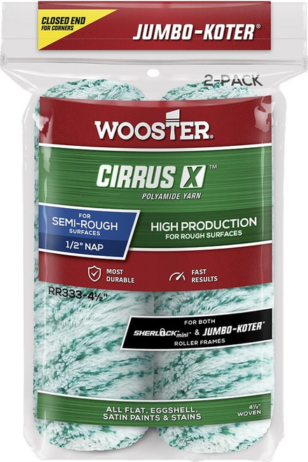 Wooster RR333 4-1/2" x 1/2" Jumbo-Koter Cirrus X Closed-End Mini Roller (2pk)