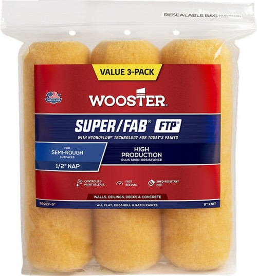 Wooster RR927 9" x 1/2" Nap Super/Fab FTP Roller Cover (3pk)