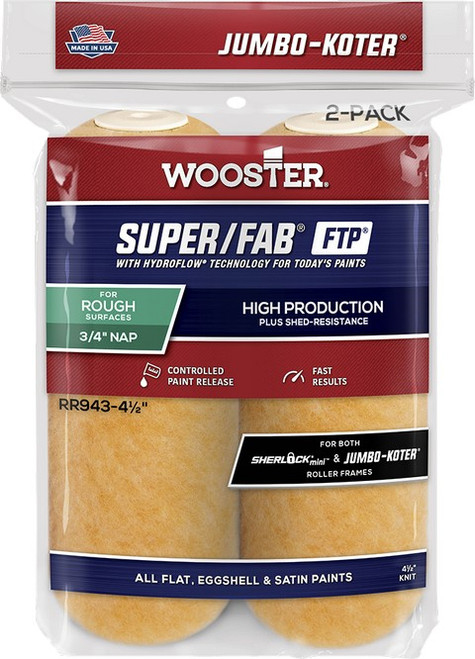 Wooster RR943 4-1/2" x 3/4" Nap Jumbo-Koter Super/Fab FTP Mini Roller Cover (2pk)