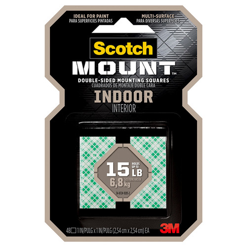1" x 1" 3M 111H-SQ-48 White Scotch Indoor Mounting Squares, 48-Pack - Case of 12