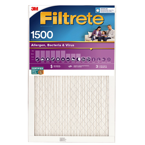 16" x 25" x 1" 3M 2001-4 Filtrete High Performance Air Filter, 1500 MPR - Case of 4