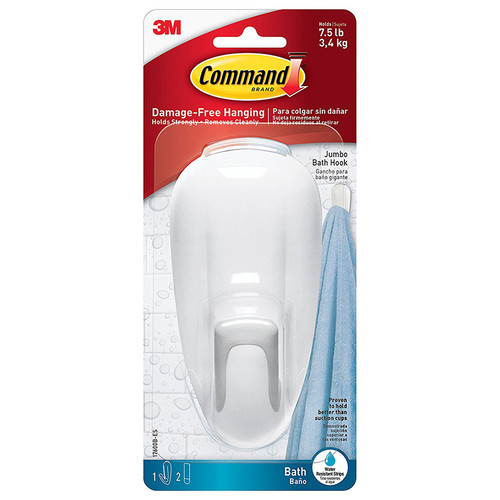Jumbo 3M 17600B-ES White Command Bath Hook - Case of 6
