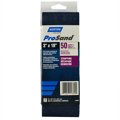 3" x 18" Norton 02231 ProSand BlueFire Portable Sanding Belt 50-Grit Handy-Pack