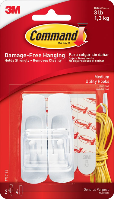 3M 17001CS Command Medium Utility Hooks (2 hooks & 4 strips/pk)
