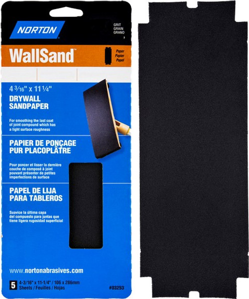 Norton 02535 4-3/16" x 11" 80D WallSand Paper Cut Sheets (5pk)