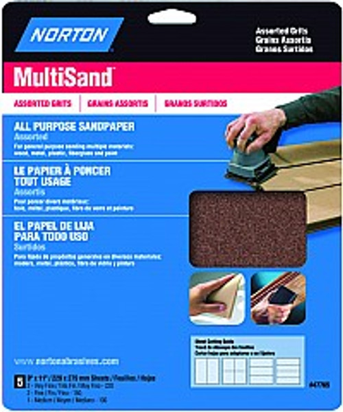 Norton 47765 9" x 11" MultiSand Paper Sheet Assortment (2ea Very Fine & Fine/1ea Med) (5pk)