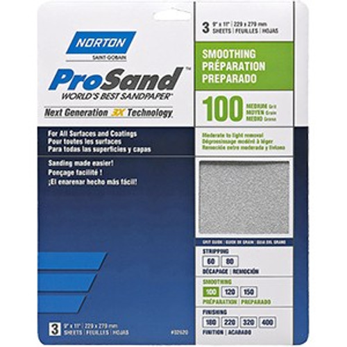 Norton 68162 9" x 11" 100 ProSand Paper Sheets (3pk)