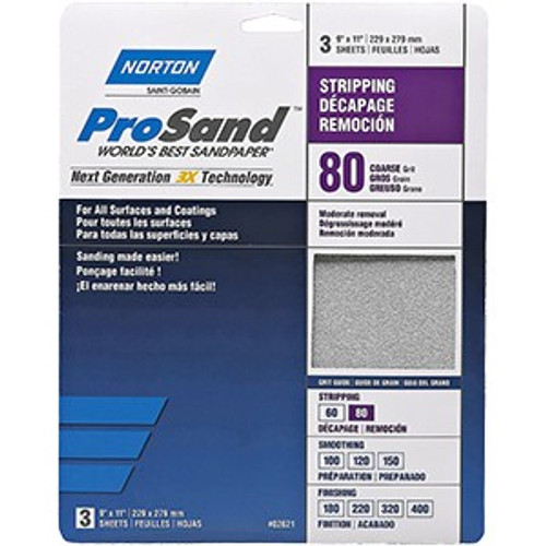 Norton 68163 9" x 11" 80 ProSand Paper Sheets (3pk)