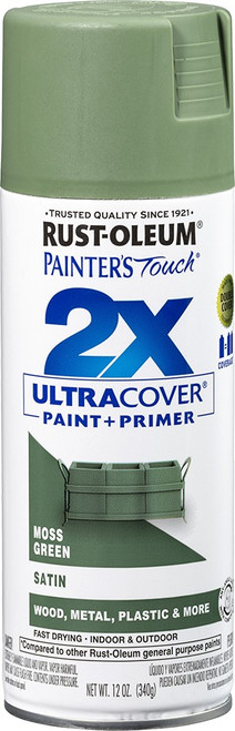 Rust-Oleum 334075 12oz Satin Moss Green 2X Ultra Cover Painters Touch Spray Paint