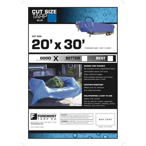 20' x 30' Foremost 82030 Blue Cut Size 5-Mil Poly Tarp - Case of 3