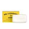 Wavertree & London Mr London Amber Soap Bar - 10oz (280g), white soap bar with embossed logo, placed next to its yellow packaging box.