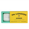 Wavertree & London Mr London Amber Soap Bar - 10oz (280g), soap bar with yellow packaging and black text, in a teal soap dish.