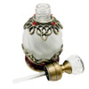 Uncommon Scents #11 Red Perfume Bottle - 15ml Round, decorative perfume bottle with ornate metal filigree and red accents, with a glass stopper and a clear glass dropper.