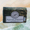 Great Meadow Avalon Mist Luxurious Bath & Body Bar, 5 oz, with botanical ingredients packaging on a textured background.