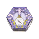 Baudelaire Lavender Honey Soap - 3.5 oz, decorative hexagonal soap packaging with purple floral design and lavender illustration.
