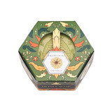Baudelaire Calendula Honey Soap - 3.5 oz., decorative hexagonal soap packaging with floral and leaf patterns in green, orange, and cream colors.