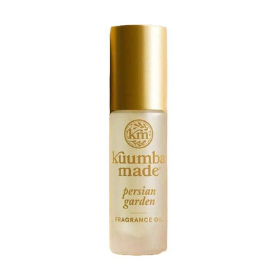 Kuumba Made Persian Garden Fragrance Oil - 0.15 oz., small roll-top bottle with gold cap and label featuring gold text and logo.