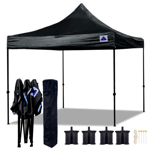 10'x10' D Model Black - Pop Up Canopy Tent EZ  Instant Shelter w Wheel Bag + Sand Bags