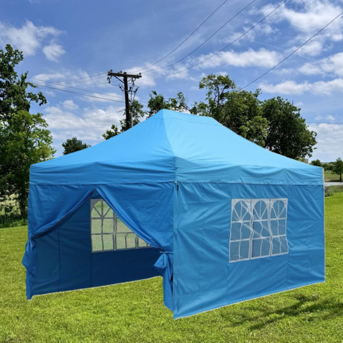 10'x15' DW Model Sky Blue- Pop Up Party Tent Canopy EZ Instant Shelter w Wheel Bag + Sand Bags 