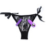 black lace panty with tie sides, purple bullet vibrator with matching purple remote.