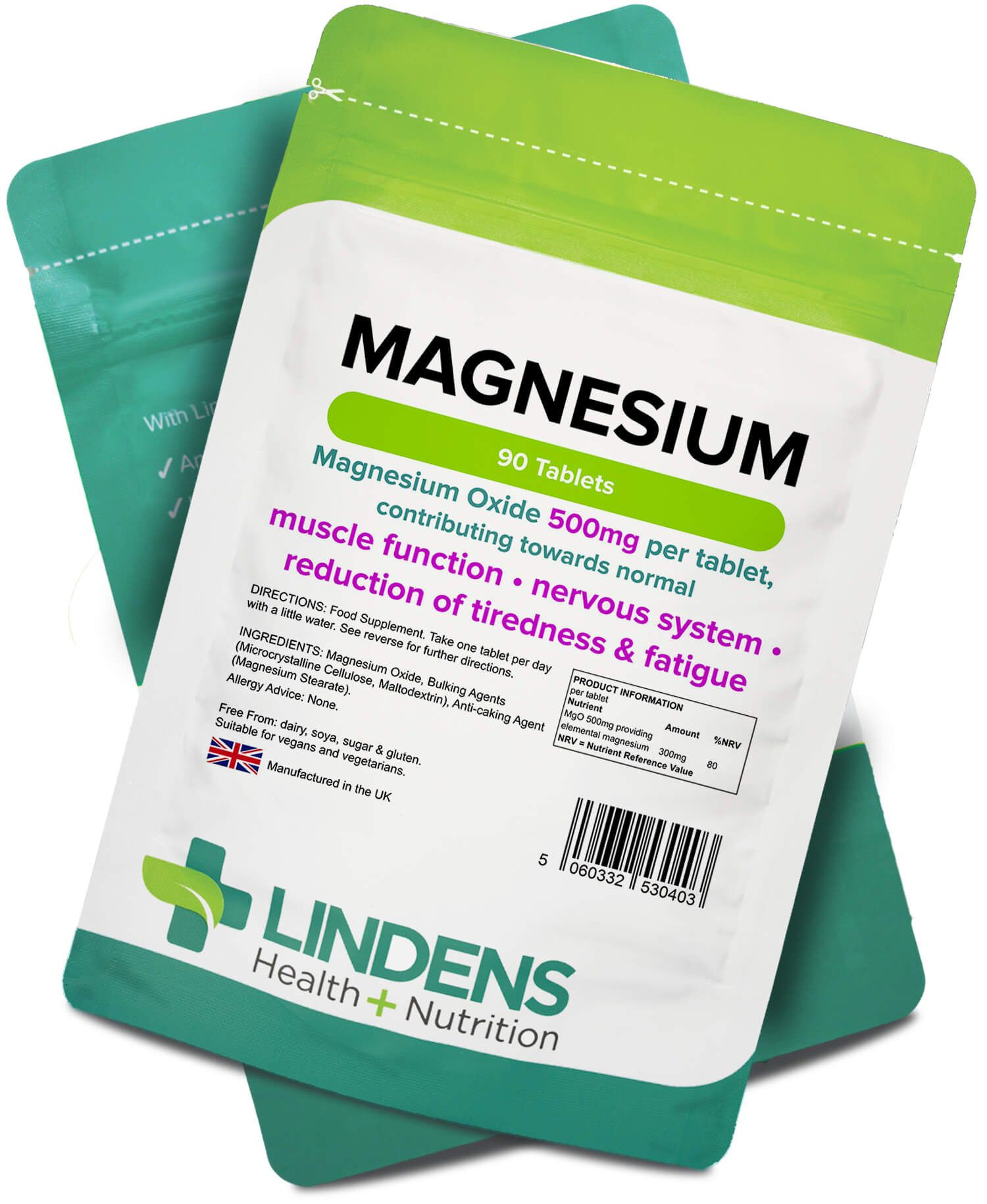 Lindens Health Nutrition Magnesium Tablets (MgO 500mg) 90 Tablets